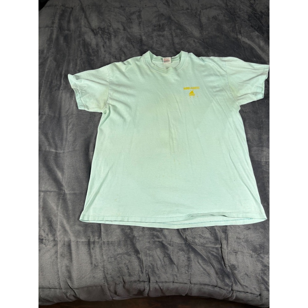 Vintage 1989 Stedman Super Hi-Cru Wind Jammers T-Shirt Mint Green XL USA Made